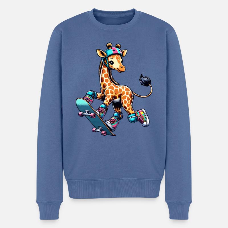 Skater Giraffe auf dem Skateboard - Männer Premium Bio Pullover - Taubenblau