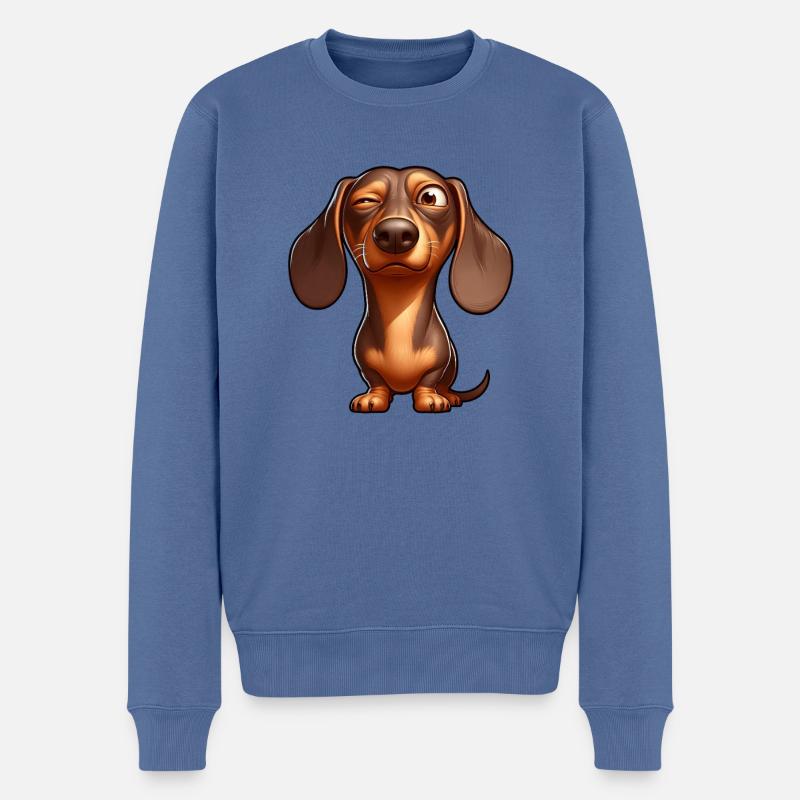 Teckel dessin animé drôle effronté ironique - Pull Premium bio Homme - bleu pigeon