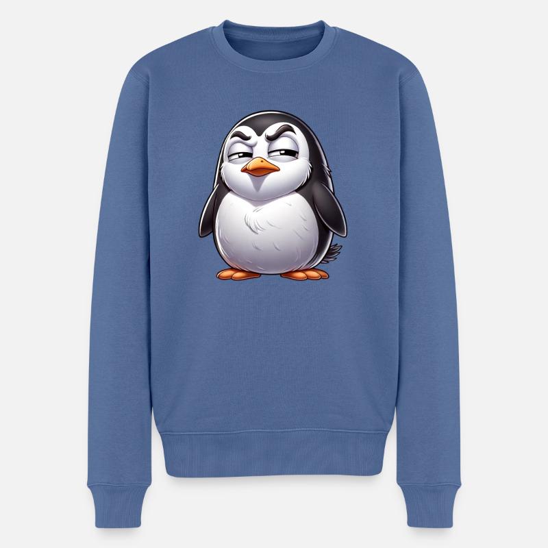 Skeptischer frecher Pinguin Cartoon - Männer Premium Bio Pullover - Taubenblau