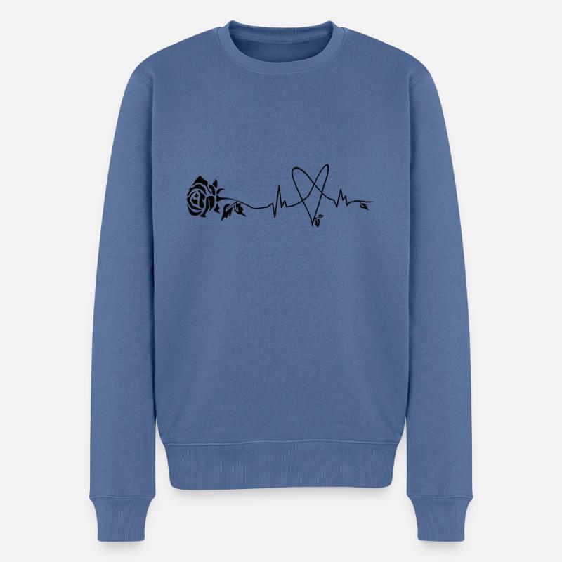 Rose Herzschlag - Männer Premium Bio Pullover - Taubenblau