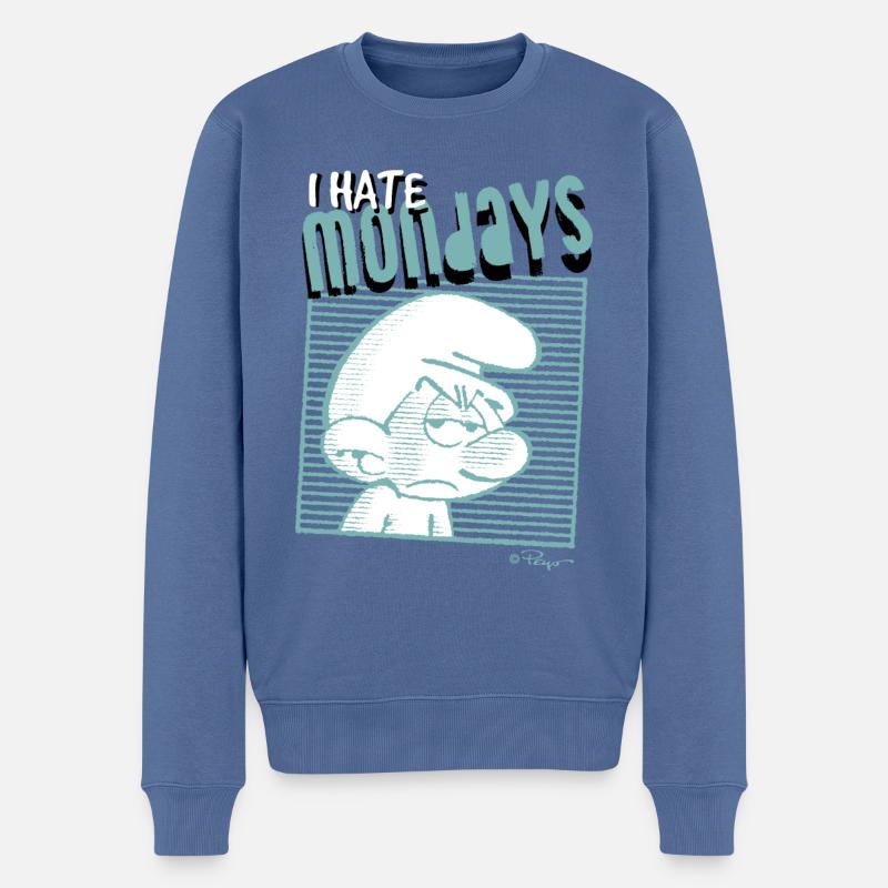Die Schlümpfe Ich Hasse Montage Spruch - Männer Premium Bio Pullover - Taubenblau