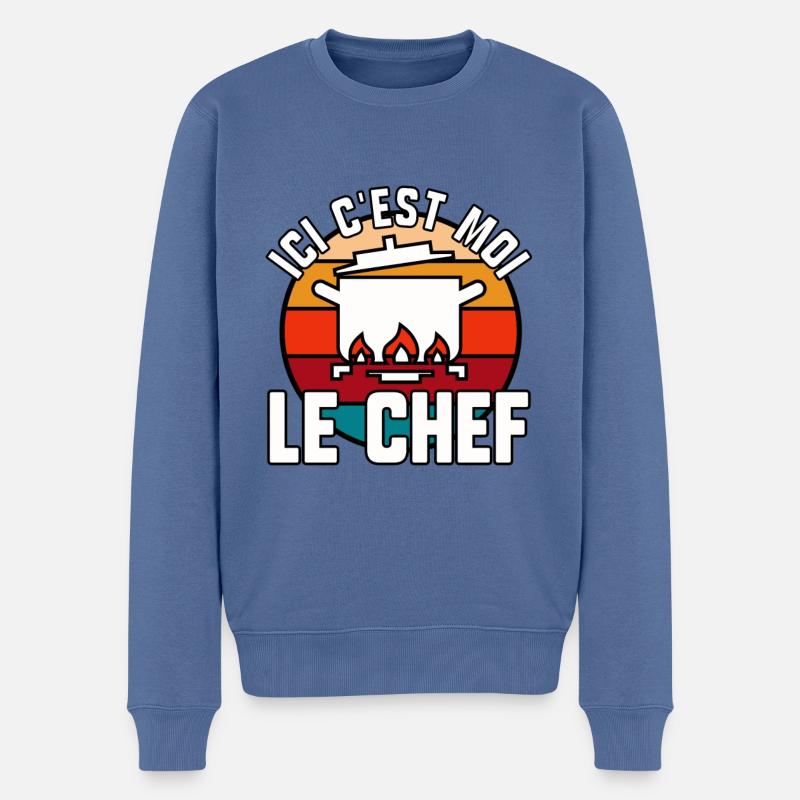 Ici c’est moi le chef - Pull Premium bio Homme - bleu pigeon