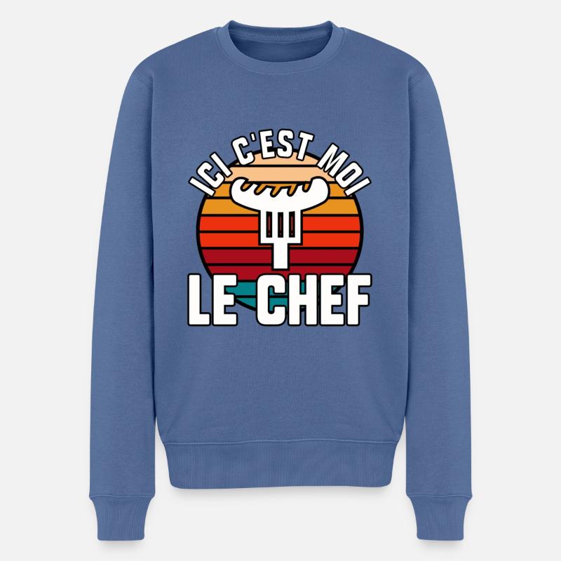 Ici c’est moi le chef - Pull Premium bio Homme - bleu pigeon