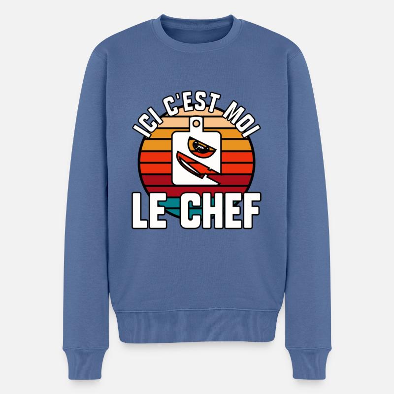 Ici c’est moi le chef - Pull Premium bio Homme - bleu pigeon