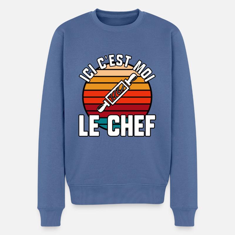 Ici c’est moi le chef - Pull Premium bio Homme - bleu pigeon