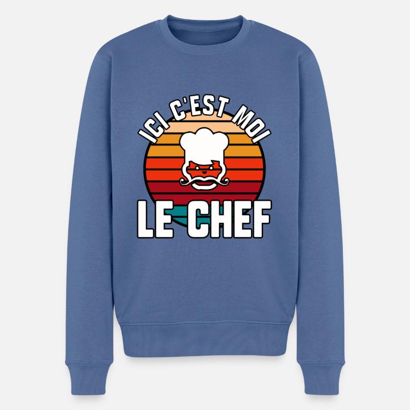 Ici c’est moi le chef - Pull Premium bio Homme - bleu pigeon