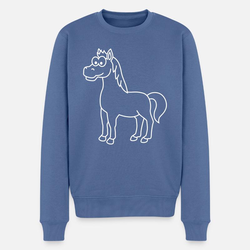 Pferd Comic Tier - Männer Premium Bio Pullover - Taubenblau