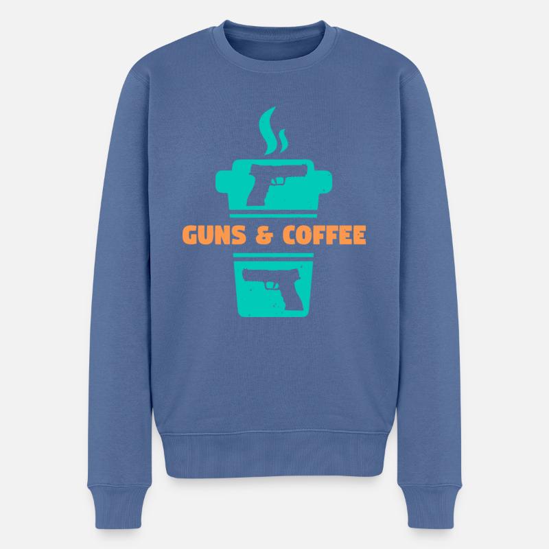 LUSTIGE WAFFEN UND KAFFEE - Männer Premium Bio Pullover - Taubenblau