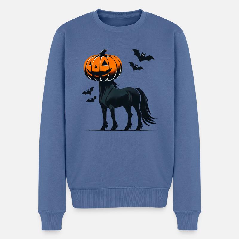 Horse with Pumpkin Head Waiting for Halloween - Männer Premium Bio Pullover - Taubenblau