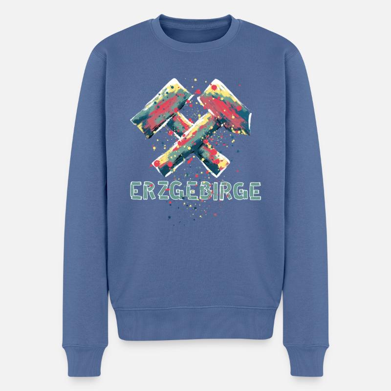 Erzgebirge Logo mit Hammer und Schlägel, Tattoo - Männer Premium Bio Pullover - Taubenblau