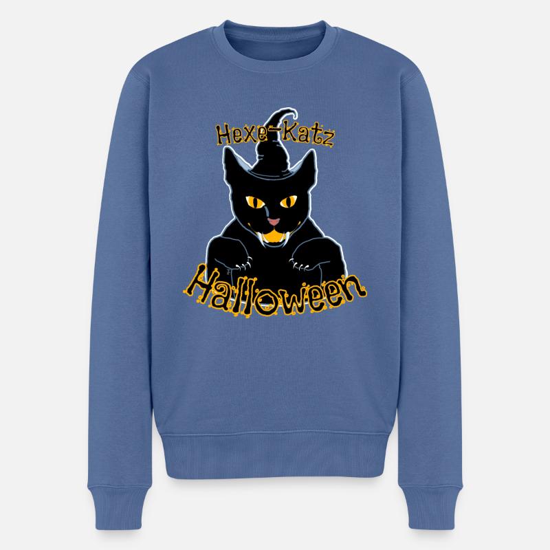 Halloween Katze gruselige schwarze Katze Hexe-Katz - Männer Premium Bio Pullover - Taubenblau