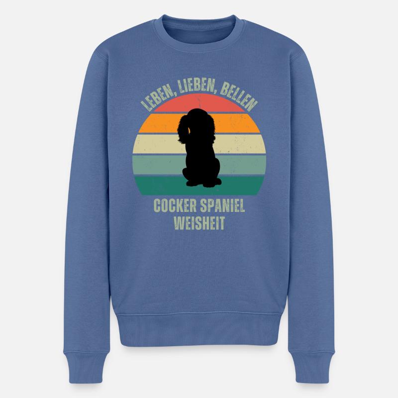 Leben Lieben Bellen, Cocker Spaniel Weisheit - Männer Premium Bio Pullover - Taubenblau