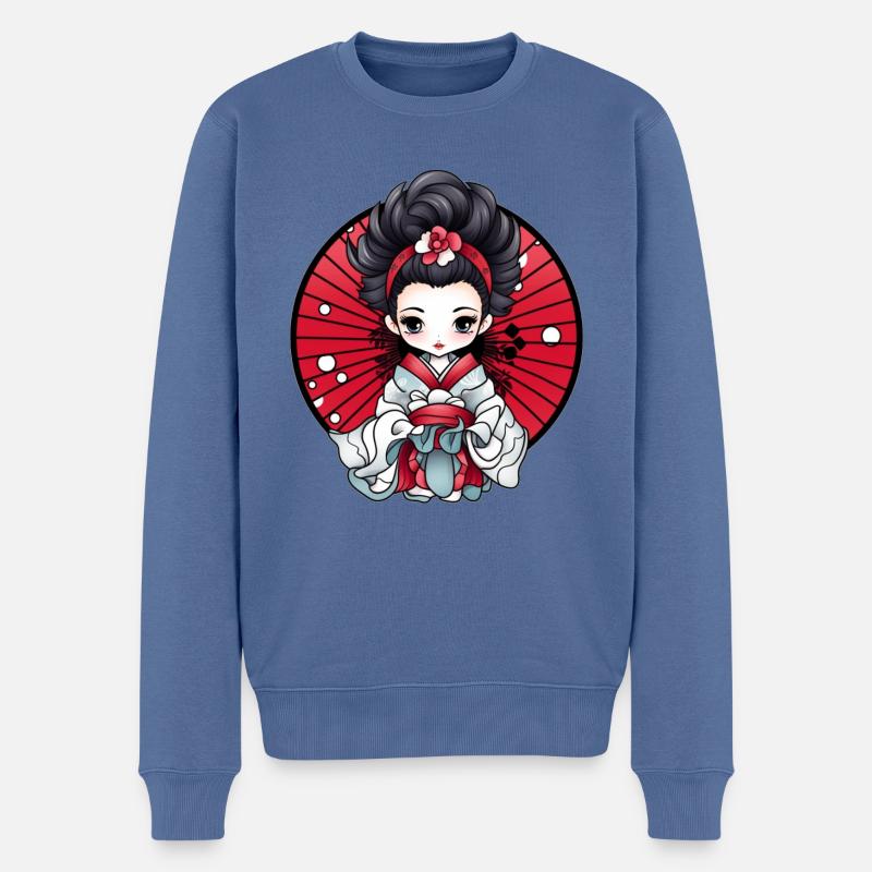 Chibi Geisha Japan - Männer Premium Bio Pullover - Taubenblau