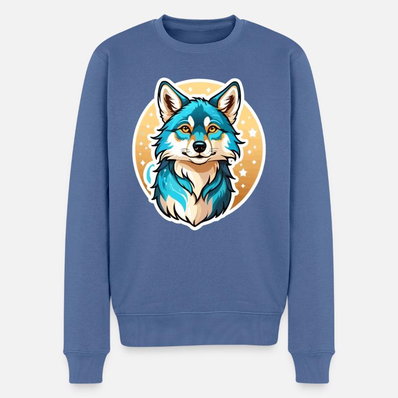 Wolf Fantasy Illustration - Männer Premium Bio Pullover - Taubenblau