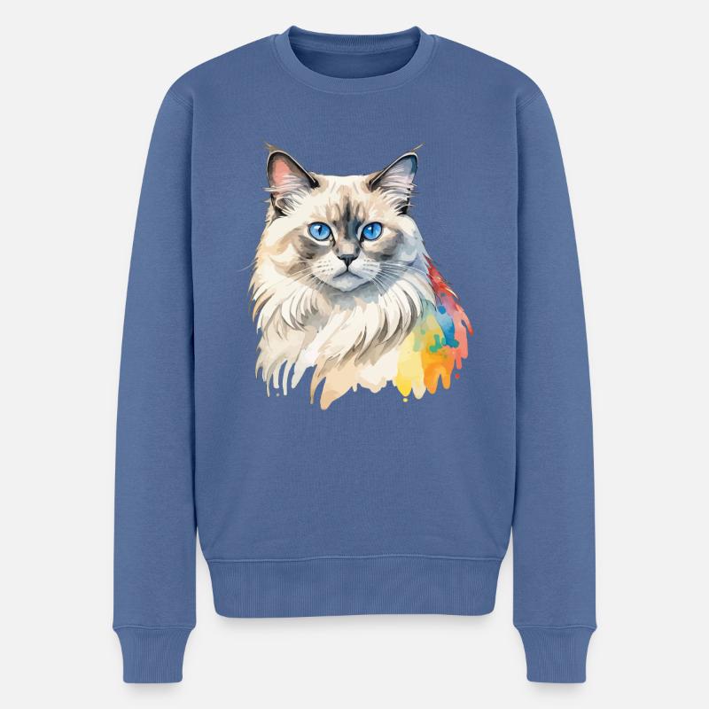 Birmakatze Wasserfarben - Männer Premium Bio Pullover - Taubenblau