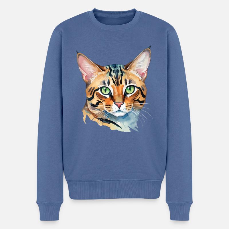Bengalkatze Wasserfarben - Männer Premium Bio Pullover - Taubenblau