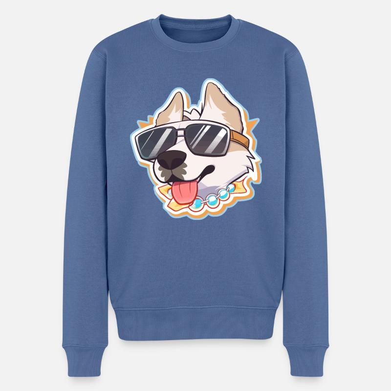 Hund mit Sonnenbrille - Männer Premium Bio Pullover - Taubenblau