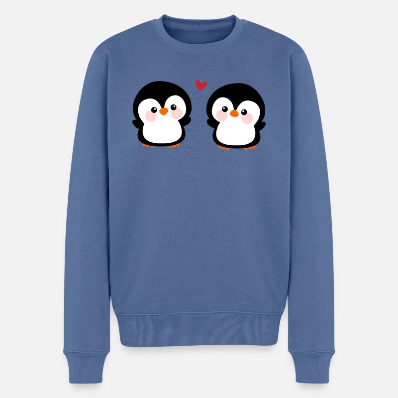 Süßes Pinguinpaar - Männer Premium Bio Pullover - Taubenblau