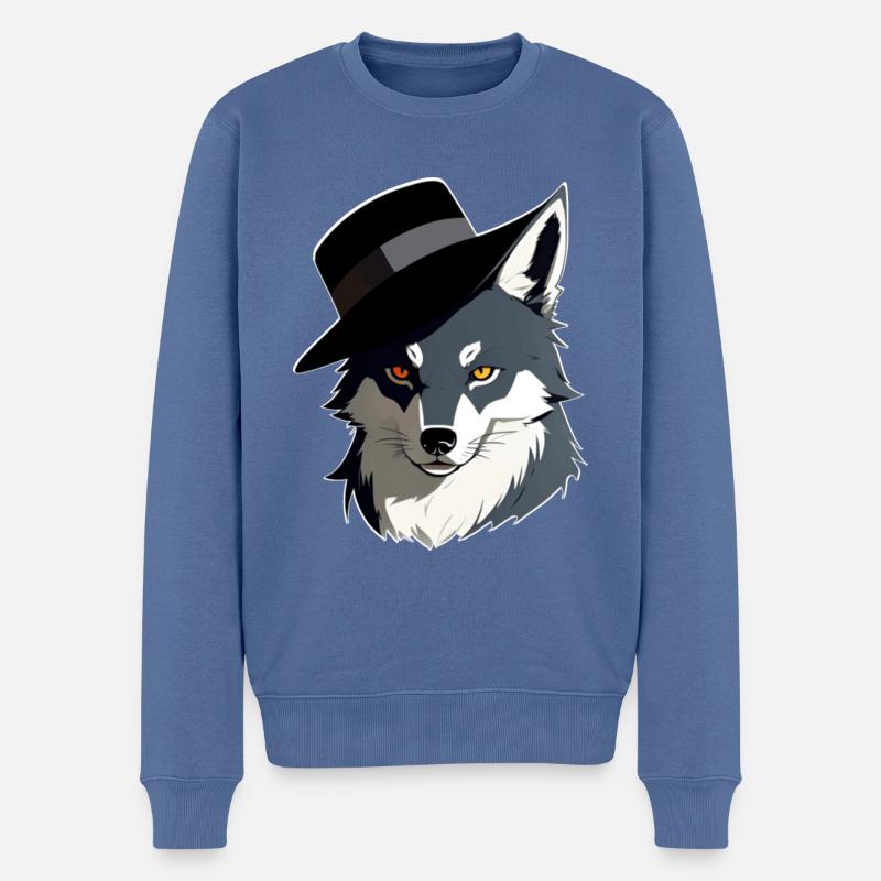 Wolf mit Hut - Männer Premium Bio Pullover - Taubenblau