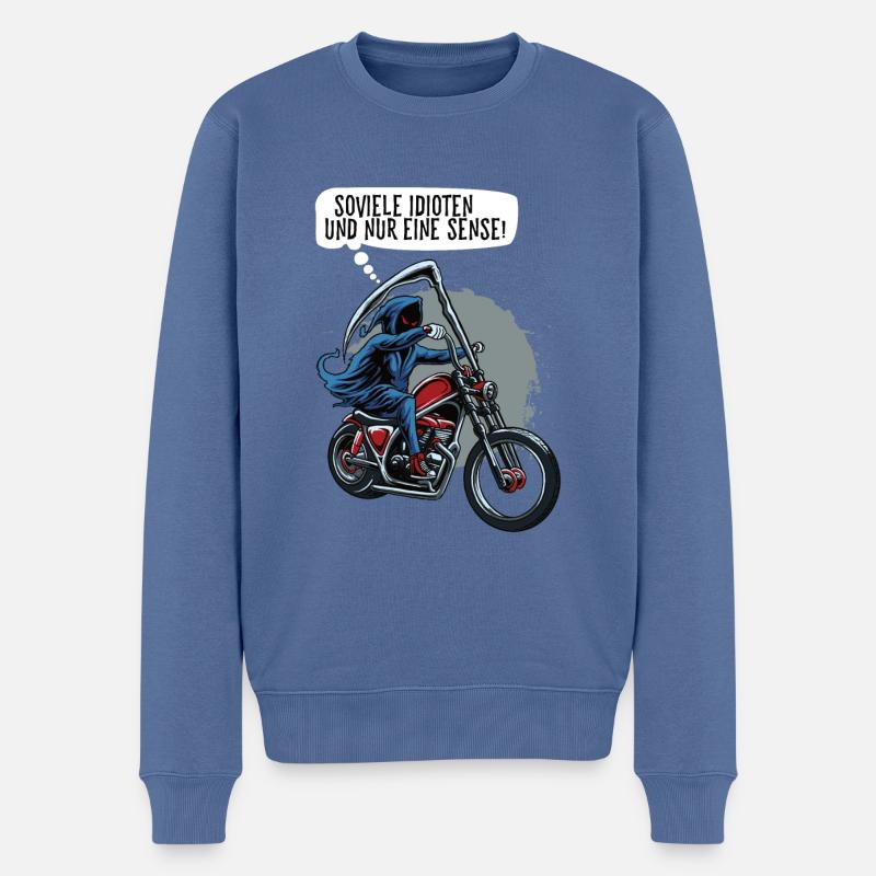 Soviele Idioten und nur eine Sense Sensenmann - Männer Premium Bio Pullover - Taubenblau