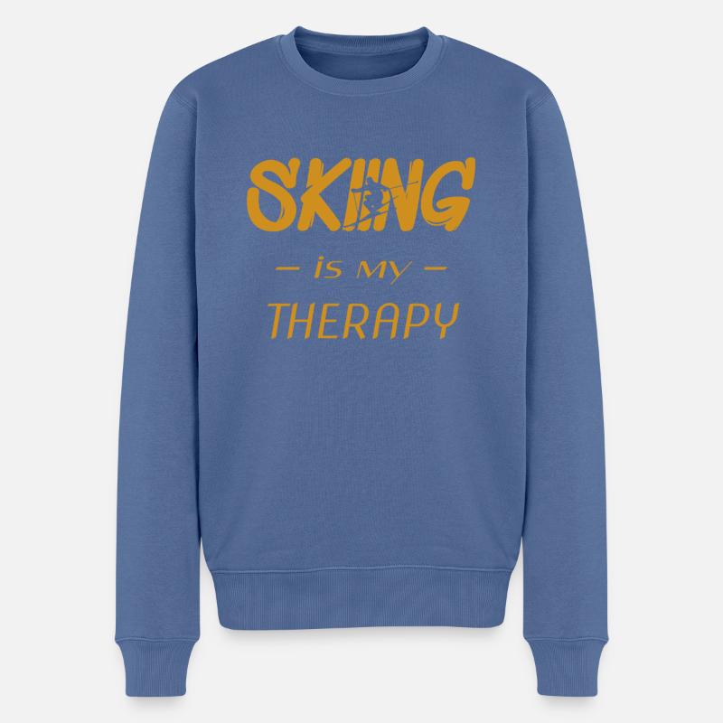 skiing is my therapy - Männer Premium Bio Pullover - Taubenblau