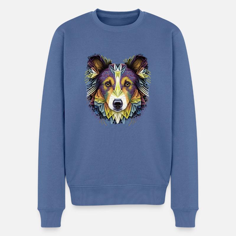 Farbenfrohes Collie Sheltie Kopf Artwork - Männer Premium Bio Pullover - Taubenblau
