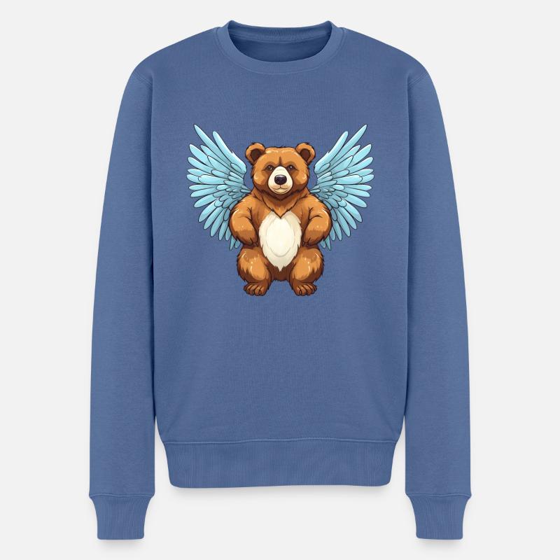 Braunbär mit Engelsflügeln - Männer Premium Bio Pullover - Taubenblau