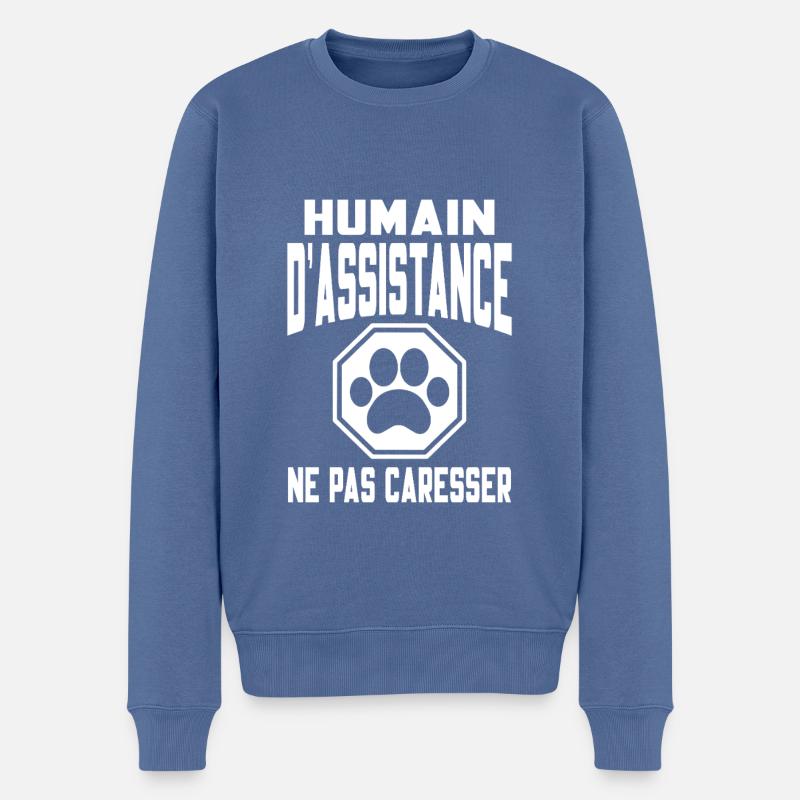 Humain d’assistance Ne pas caresser - Pull Premium bio Homme - bleu pigeon