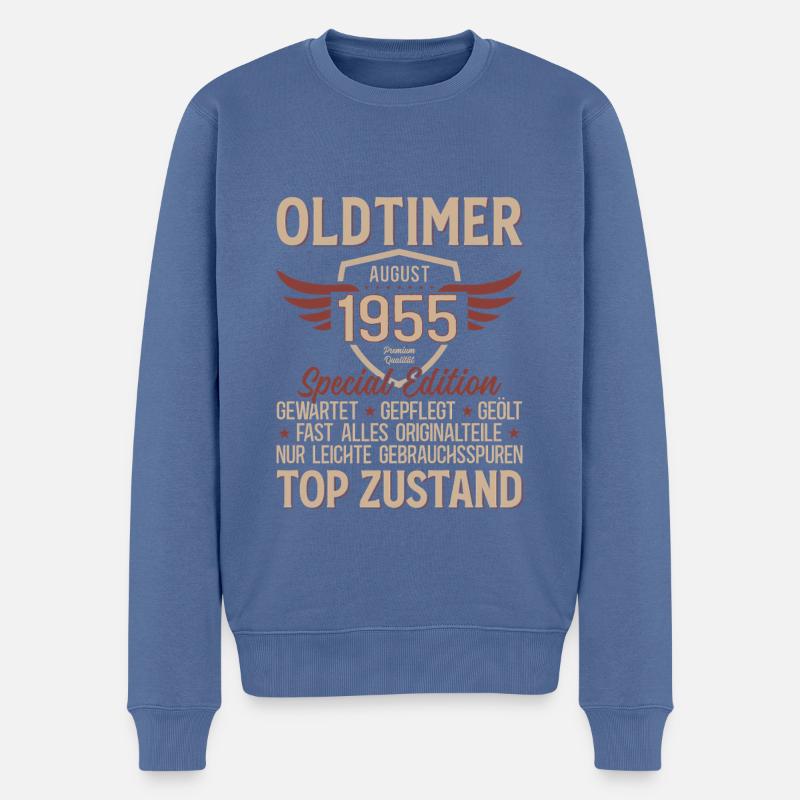 70. Geburtstag Oldtimer August Jahrgang 1955 - Männer Premium Bio Pullover - Taubenblau