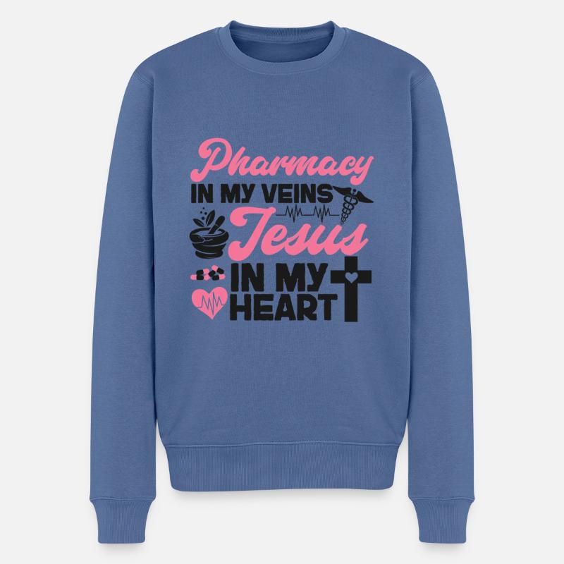 Technicien en pharmacie - Pull Premium bio Homme - bleu pigeon