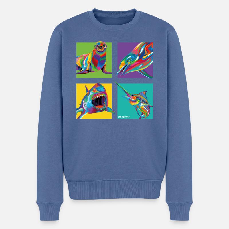 P.D. Moreno Meerestiere - Männer Premium Bio Pullover - Taubenblau