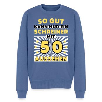 So gut kann nur ein Schreiner mit 50 aussehen - Männer Premium Bio Pullover - Taubenblau - Vorne - Nico (187cm)