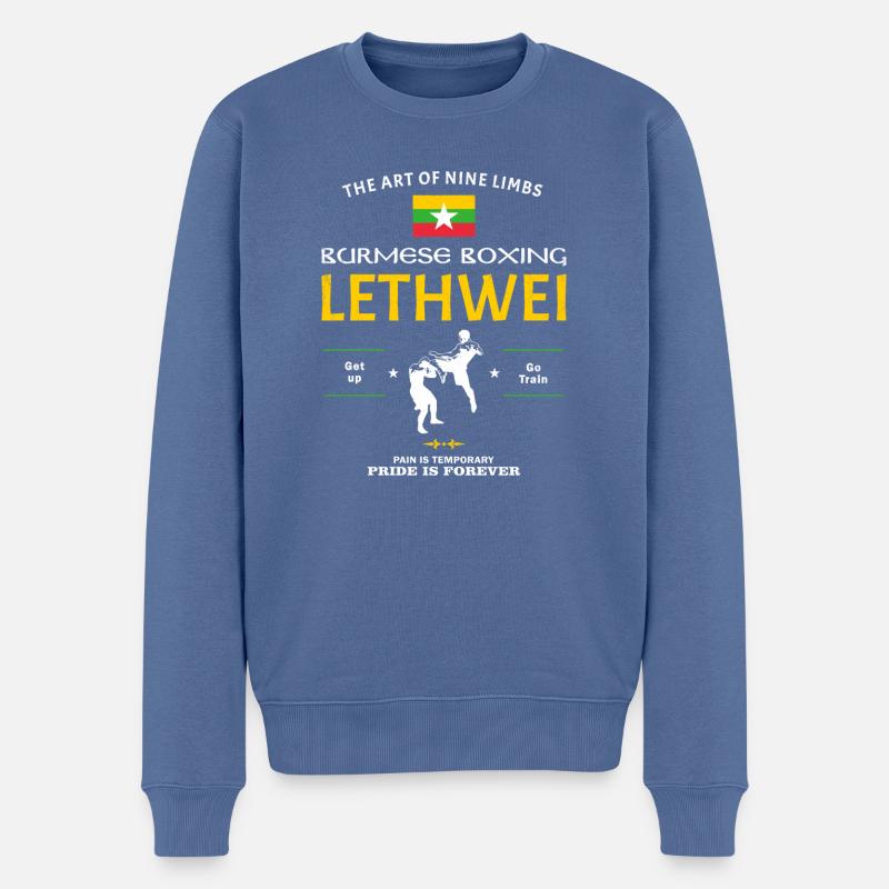 Lethwei Boîte birmane - Pull Premium bio Homme - bleu pigeon