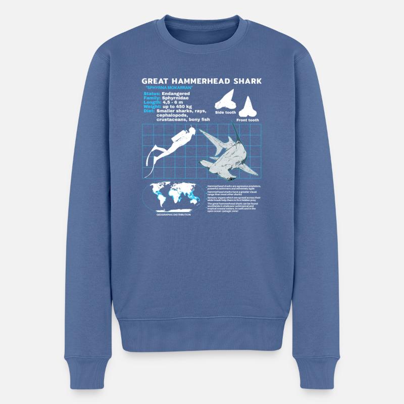 Fiche technique du requin-marteau - Pull Premium bio Homme - bleu pigeon