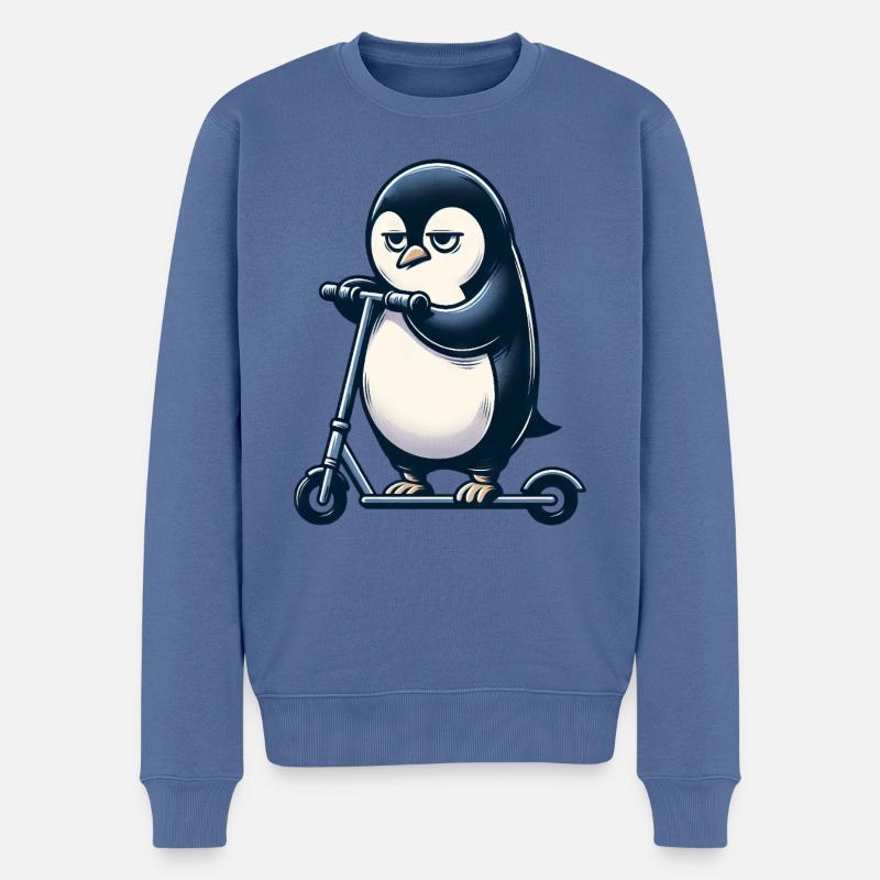Carlin sur kickroller chien drôle - Pull Premium bio Homme - bleu pigeon