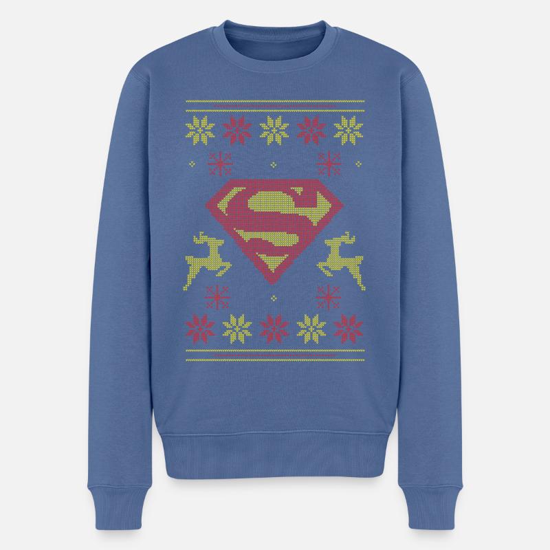 Justice League Superman Logo Ugly Christmas - Männer Premium Bio Pullover - Taubenblau