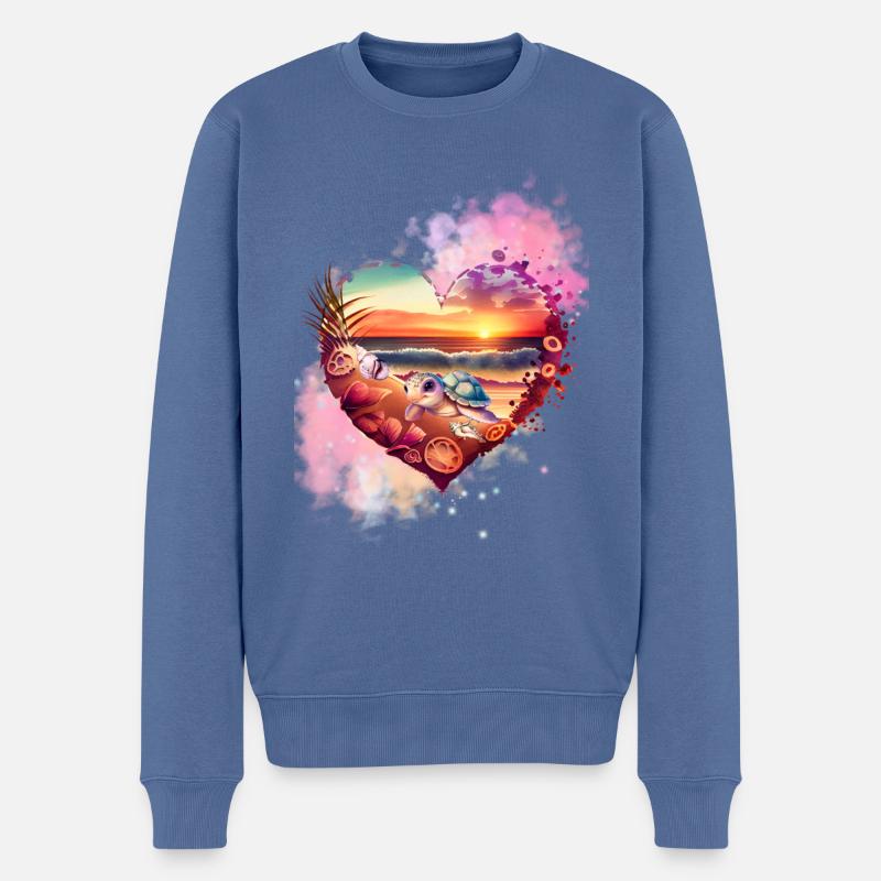 SchildkrötenHerz - Männer Premium Bio Pullover - Taubenblau