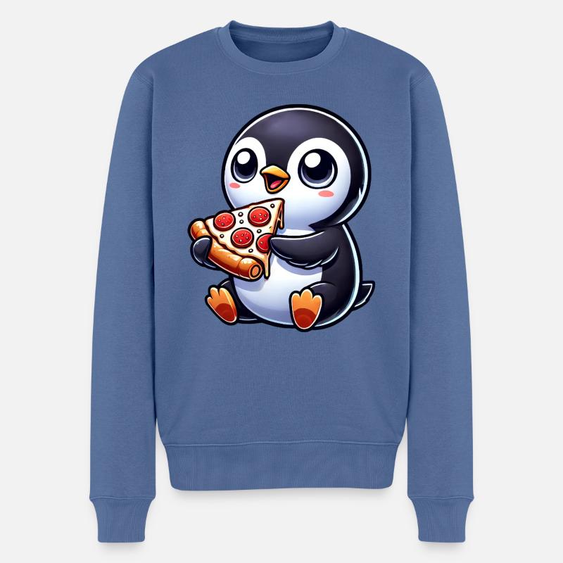 Mignon pingouin pizza dessin animé - Pull Premium bio Homme - bleu pigeon