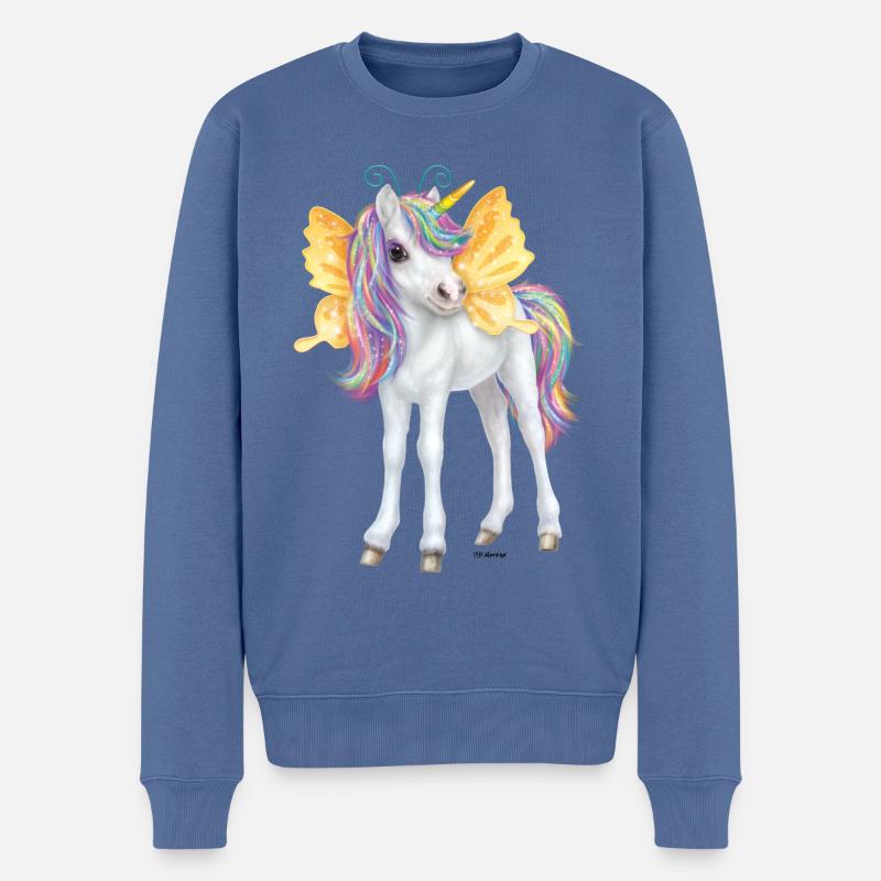 P.D. Moreno Einhorn Pferd Mit Flügeln - Männer Premium Bio Pullover - Taubenblau