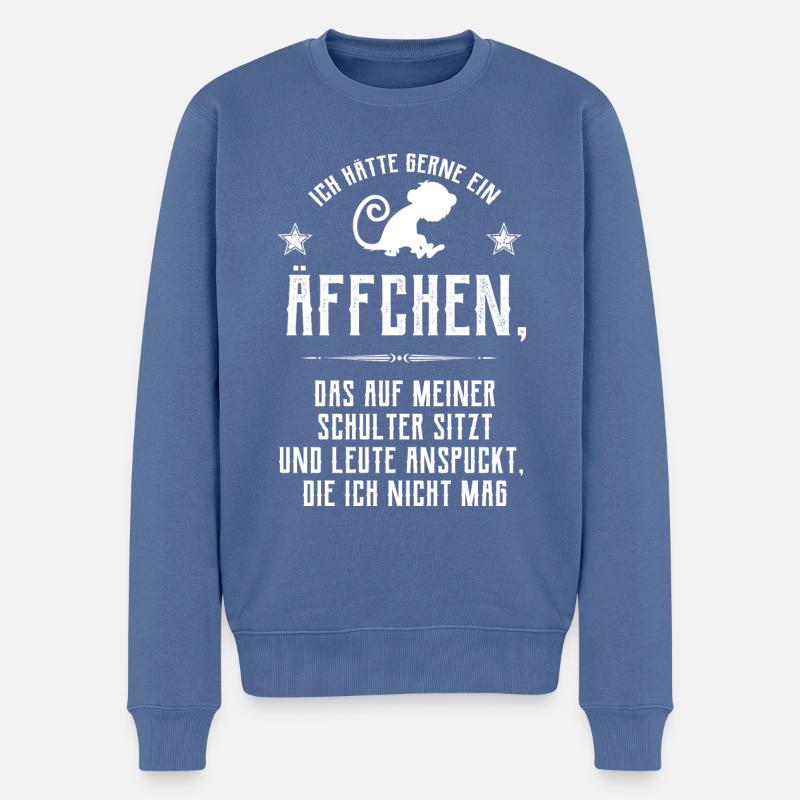 Äffchen auf Schulter - Männer Premium Bio Pullover - Taubenblau