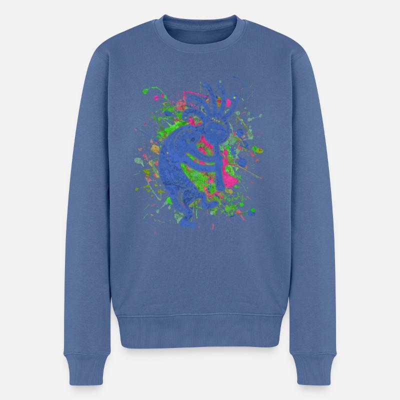 Native Americans Kokopelli - Colorfully Splashes 1 - Männer Premium Bio Pullover - Taubenblau