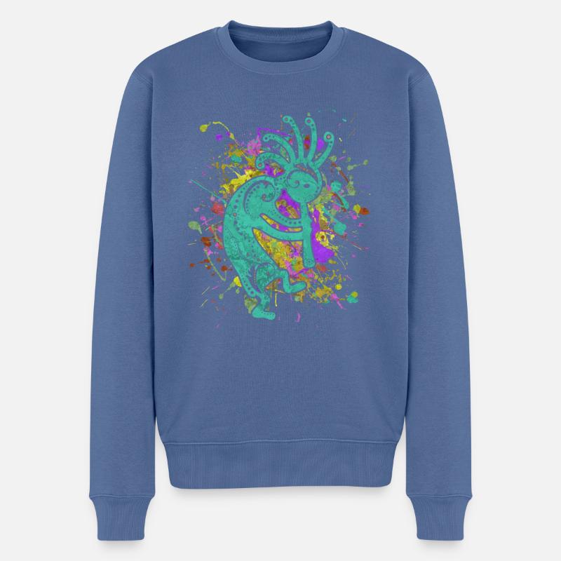 Amérindiens Kokopelli - Éclaboussures colorées 2 - Pull Premium bio Homme - bleu pigeon