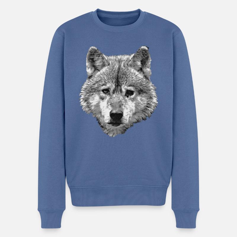 BERIX WOLF Kopf SW - Männer Premium Bio Pullover - Taubenblau