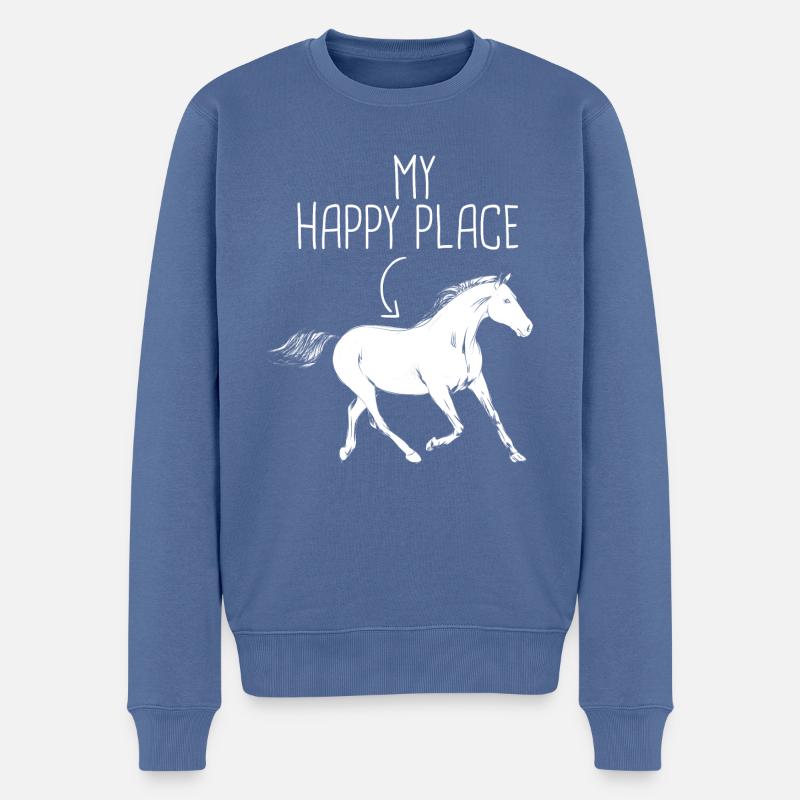 My Happy Place Reiten - Männer Premium Bio Pullover - Taubenblau