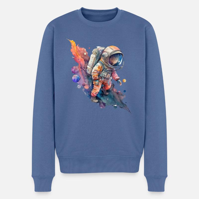 Aquarelles spatiales d’astronautes - Pull Premium bio Homme - bleu pigeon