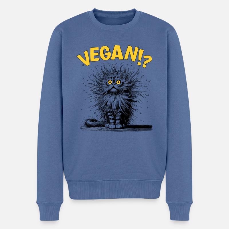 Katze vegan, Comic - Männer Premium Bio Pullover - Taubenblau