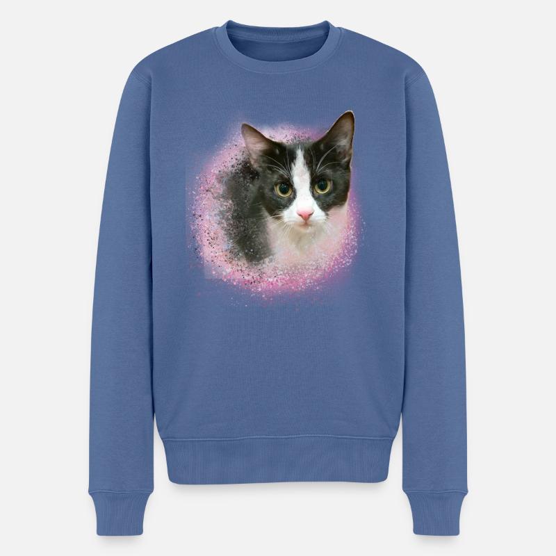 Britishkurzhaar,hauskatze,katze,schwarz-weiss - Männer Premium Bio Pullover - Taubenblau