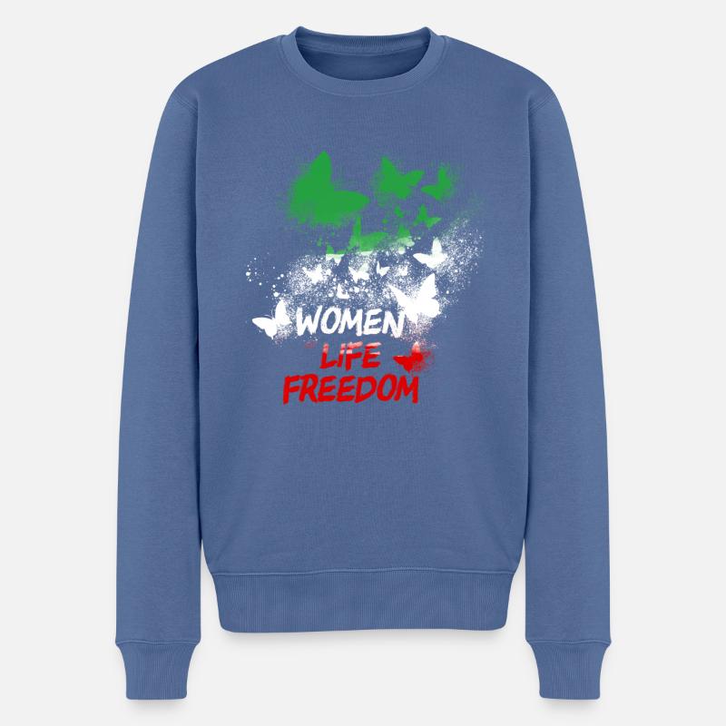 women life freedom,freiheit,iran,schmetterlinge - Männer Premium Bio Pullover - Taubenblau