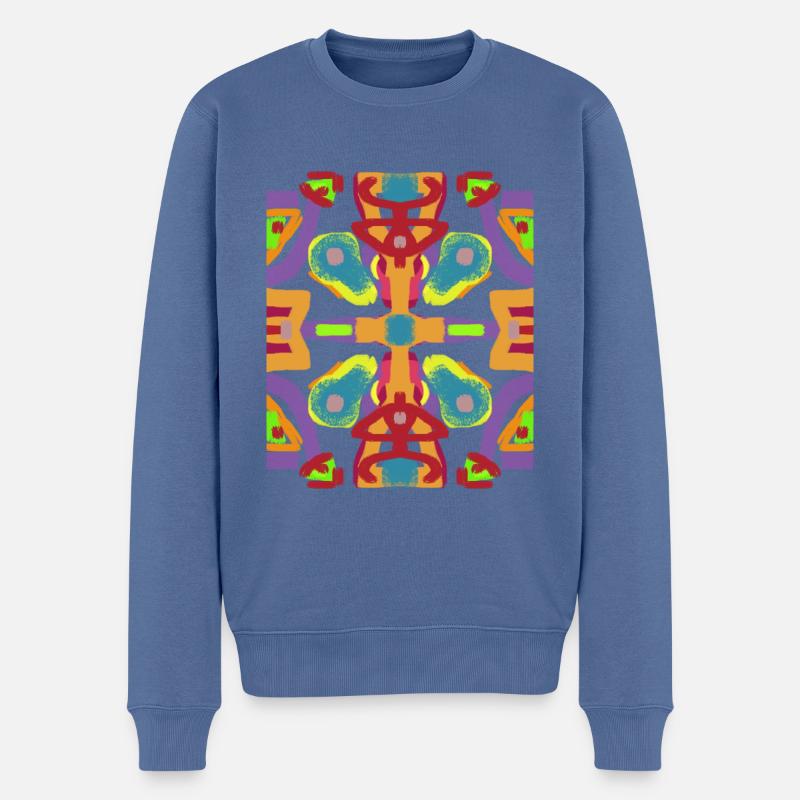 Geometrisches Volksmuster - Männer Premium Bio Pullover - Taubenblau