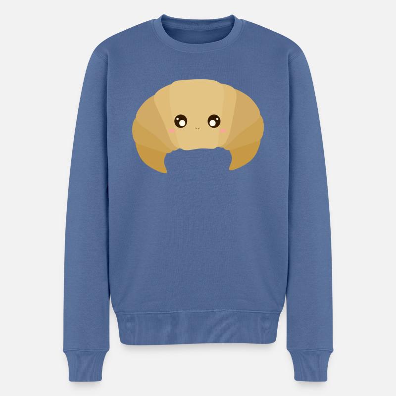 Kawaii-Croissant - Männer Premium Bio Pullover - Taubenblau